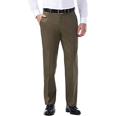 HC10884 Haggar Męskie spodnie premium bez żelaza, khaki, klasyczny krój, rozszerzalna talia z płaskim przodem, Toast, 34W / 34L HC10884 Haggar Męskie spodnie premium bez żelaza, khaki, klasyczny krój, rozszerzalna talia z płaskim przodem, Toast, 34W / 34L