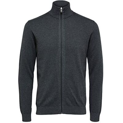 16074688 Męska kurtka z dzianiny Selected Basic, jednokolorowy bawełniany kardigan, SLHBERG Zip bluza z długim rękawem, Antracyt, XL 16074688 Męska kurtka z dzianiny Selected Basic, jednokolorowy bawełniany kardigan, SLHBERG Zip bluza z długim rękawem, Antracyt, XL