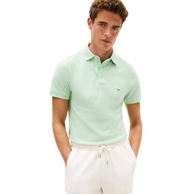 MW32347-311 Tommy Hilfiger Męskie koszulki polo z krótkim rękawem o kroju slim fit, ze stretchem i organiczną bawełną pique, Żel miętowy wrzos, L MW32347-311 Tommy Hilfiger Męskie koszulki polo z krótkim rękawem o kroju slim fit, ze stretchem i organiczną bawełną pique, Żel miętowy wrzos, L