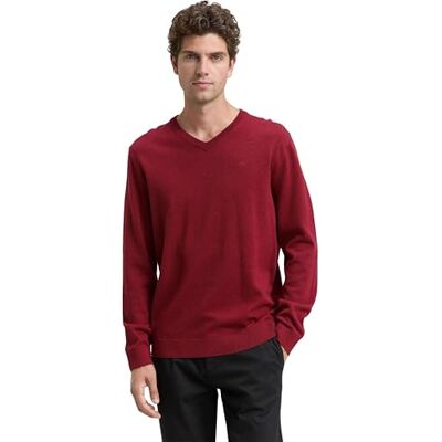 1039811 TOM TAILOR Męski sweter z dzianiny z dekoltem w serek, 38762 Dark Samba Red Melange, XXL 1039811 TOM TAILOR Męski sweter z dzianiny z dekoltem w serek, 38762 Dark Samba Red Melange, XXL