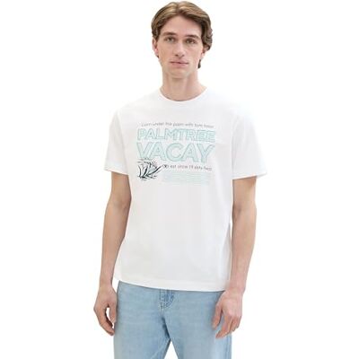 1041817 TOM TAILOR Męski Basic T-shirt z letnimi nadrukami, 20000 – biały, XXL 1041817 TOM TAILOR Męski Basic T-shirt z letnimi nadrukami, 20000 – biały, XXL