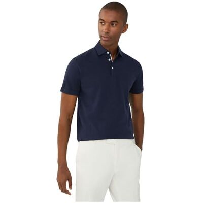 HM563275 Hackett London Męska lniana krótka koszulka polo, niebieska (granatowa), 3XL, Niebieski (granatowy), 3XL HM563275 Hackett London Męska lniana krótka koszulka polo, niebieska (granatowa), 3XL, Niebieski (granatowy), 3XL