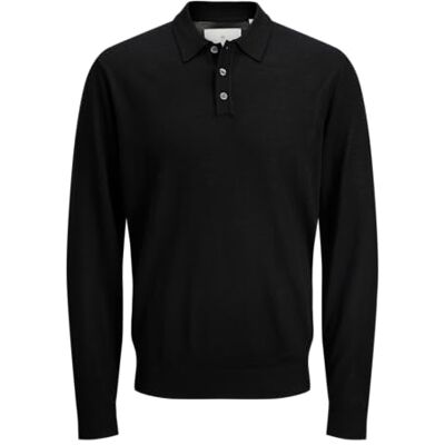 12281757-4817701 JACK & JONES Jprccmerino Knit Polo Sn, czarny, S 12281757-4817701 JACK & JONES Jprccmerino Knit Polo Sn, czarny, S