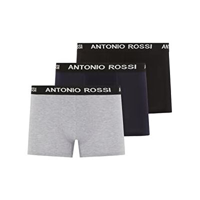 AR-3 ANTONIO ROSSI Męskie dopasowane bokserki hipsterskie męskie bokserki wielopak z elastycznym paskiem bogata w bawełnę, wygodna bielizna męska, Czarny/szary/granatowy z białym napisem (3 szt.), XL AR-3 ANTONIO ROSSI Męskie dopasowane bokserki hipsterskie męskie bokserki wielopak z elastycznym paskiem bogata w bawełnę, wygodna bielizna męska, Czarny/szary/granatowy z białym napisem (3 szt.), XL