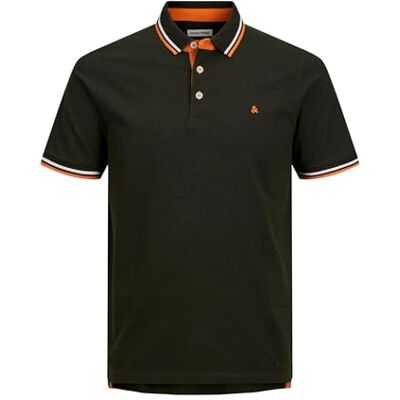 12143859 JACK & JONES Męska koszulka polo JJEPAULOS jednokolorowa koszulka z krótkim rękawem bawełna pikowana plus size, ciemnozielony biały pomarańczowy, 6XL 12143859 JACK & JONES Męska koszulka polo JJEPAULOS jednokolorowa koszulka z krótkim rękawem bawełna pikowana plus size, ciemnozielony biały pomarańczowy, 6XL