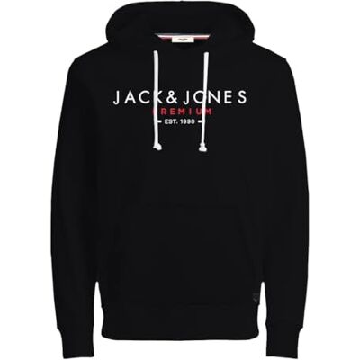 12264424 JACK & JONES Męska bluza z kapturem, czarny, S 12264424 JACK & JONES Męska bluza z kapturem, czarny, S