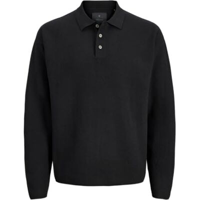 12285374-4866575 JACK & JONES Jprblabradfort Knit Polo, czarny, L 12285374-4866575 JACK & JONES Jprblabradfort Knit Polo, czarny, L
