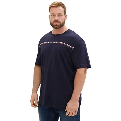 1039969 T-shirt męski plus size TOM TAILOR z nadrukiem w paski i logo, 10668-niebieski kapitan nieba, 3XL 1039969 T-shirt męski plus size TOM TAILOR z nadrukiem w paski i logo, 10668-niebieski kapitan nieba, 3XL