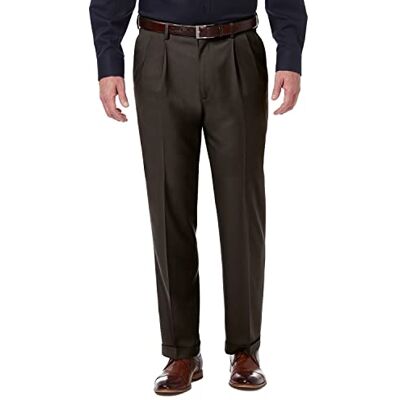 HD00651 Haggar Męskie spodnie premium Comfort Classic Fit Pleat Front Pant Reg. oraz duże i wysokie rozmiary, Ciemna czekolada, 38W / 30L HD00651 Haggar Męskie spodnie premium Comfort Classic Fit Pleat Front Pant Reg. oraz duże i wysokie rozmiary, Ciemna czekolada, 38W / 30L