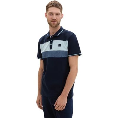 1043288 TOM TAILOR Piqué męska koszulka polo z paskami blokowymi, 10668 Sky Captain Blue, 3XL 1043288 TOM TAILOR Piqué męska koszulka polo z paskami blokowymi, 10668 Sky Captain Blue, 3XL