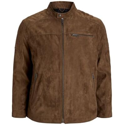 12172908 Męska kurtka Jack & Jones ze sztucznej skóry Plus Size Biker Bomber kurtka przejściowa Bardzo duży rozmiar JJEROCKY, kolory: brązowy, rozmiar kurtki: 5XL, koniak/wzór: sztuczny zamsz, 5XL 12172908 Męska kurtka Jack & Jones ze sztucznej skóry Plus Size Biker Bomber kurtka przejściowa Bardzo duży rozmiar JJEROCKY, kolory: brązowy, rozmiar kurtki: 5XL, koniak/wzór: sztuczny zamsz, 5XL