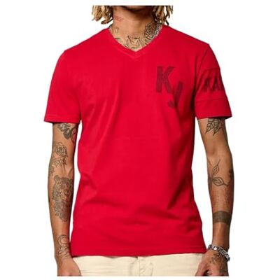 KP BARNY M11RED 25E Kaporal, Męska koszulka z krótkim rękawem, 95% bawełna 5% elastan, krój slim fit, dekolt w serek, kolor czerwony, rozmiar 2XL, Czerwona, XXL KP BARNY M11RED 25E Kaporal, Męska koszulka z krótkim rękawem, 95% bawełna 5% elastan, krój slim fit, dekolt w serek, kolor czerwony, rozmiar 2XL, Czerwona, XXL