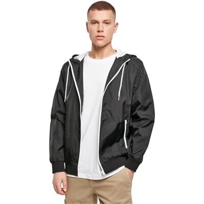 BY016 Build Your Brand Męska kurtka z kapturem, męska wiatrówka z zamkiem błyskawicznym, dostępna w wielu kolorach, rozmiary S 5XL, wielokolorowy (Blk/Wht 00050), XXL BY016 Build Your Brand Męska kurtka z kapturem, męska wiatrówka z zamkiem błyskawicznym, dostępna w wielu kolorach, rozmiary S 5XL, wielokolorowy (Blk/Wht 00050), XXL