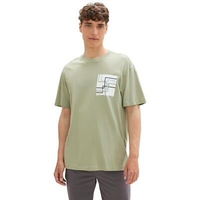 1043458 TOM TAILOR Denim Męski Basic Relaxed Fit T-shirt z nadrukiem, 15615 Prairie Grass Green, S 1043458 TOM TAILOR Denim Męski Basic Relaxed Fit T-shirt z nadrukiem, 15615 Prairie Grass Green, S