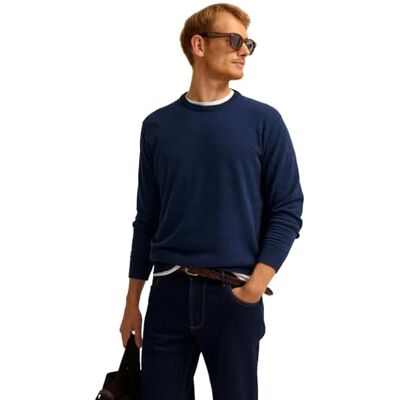 7400-85510D bugatti Męski sweter okrągły dekolt Regular Fit Basic Essentials bawełna, 370-granatowy, XL 7400-85510D bugatti Męski sweter okrągły dekolt Regular Fit Basic Essentials bawełna, 370-granatowy, XL