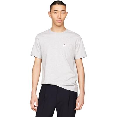 MW0MW36220 Tommy Hilfiger Męska koszulka z krótkim rękawem i okrągłym dekoltem i kieszenią, jasnoszary wrzos, XS MW0MW36220 Tommy Hilfiger Męska koszulka z krótkim rękawem i okrągłym dekoltem i kieszenią, jasnoszary wrzos, XS