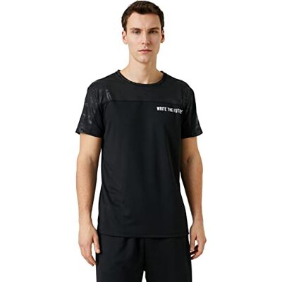 3SAM10026NK Koton Męski sportowy kamuflaż szczegółowy slogan nadruk Crew Neck T-Shirt, czarny (999), L 3SAM10026NK Koton Męski sportowy kamuflaż szczegółowy slogan nadruk Crew Neck T-Shirt, czarny (999), L