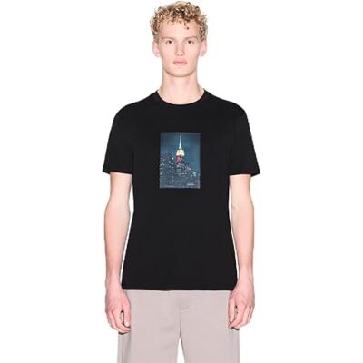 XM002214 Armani Exchange Men's One Block Up Front Logo with Rubbed Photo Print T-Shirt, Black, M XM002214 Armani Exchange Men's One Block Up Front Logo with Rubbed Photo Print T-Shirt, Black, M
