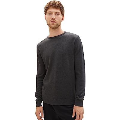 1012819 TOM TAILOR Męskie sweter 202212 Strickpullover Crewneck, 10617 Black Grey Melange, M 1012819 TOM TAILOR Męskie sweter 202212 Strickpullover Crewneck, 10617 Black Grey Melange, M