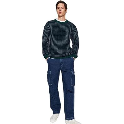 TMNAW22KZ0658 Trendyol Męski sweter w paski, długie rękawy, regularny, zielony, L TMNAW22KZ0658 Trendyol Męski sweter w paski, długie rękawy, regularny, zielony, L