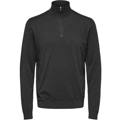 16074687 SELECTED HOMME Męski sweter z dzianiny z półzamkiem, Antracyt, M 16074687 SELECTED HOMME Męski sweter z dzianiny z półzamkiem, Antracyt, M