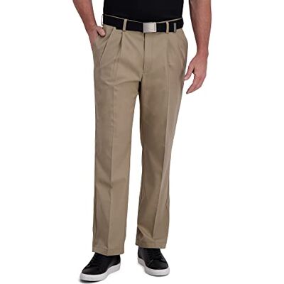 HC11080 Haggar Mens Cool Right Performance Flex Classic Fit Pleat Front Pant-reg. And Big & Tall Casual Pants, Khaki Heather, 42W X 32L US HC11080 Haggar Mens Cool Right Performance Flex Classic Fit Pleat Front Pant-reg. And Big & Tall Casual Pants, Khaki Heather, 42W X 32L US