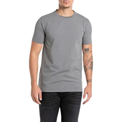 M6948 .000.23352P Replay Męski Basic T-shirt Regular Slim Fit, 093 Lead Grey, XS M6948 .000.23352P Replay Męski Basic T-shirt Regular Slim Fit, 093 Lead Grey, XS
