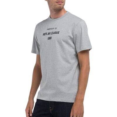 M6925 .000.23608P Replay Męski T-shirt Regular Fit, M08 Jasnoszary melanż, M M6925 .000.23608P Replay Męski T-shirt Regular Fit, M08 Jasnoszary melanż, M