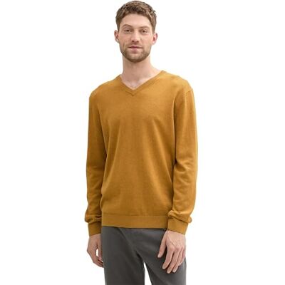 1039811 TOM TAILOR Męski sweter z dzianiny z dekoltem w serek, 36292 Mustard Melange, L 1039811 TOM TAILOR Męski sweter z dzianiny z dekoltem w serek, 36292 Mustard Melange, L