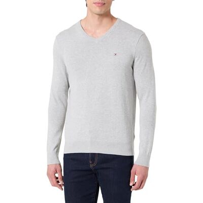 MW0MW14745 Tommy Hilfiger Męski sweter Essential Cotton V Neck Sweter, szary, M, Szary (Jasny Szary Wrzosowy), M MW0MW14745 Tommy Hilfiger Męski sweter Essential Cotton V Neck Sweter, szary, M, Szary (Jasny Szary Wrzosowy), M