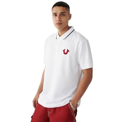 107125-1700-L True Religion Męska koszulka polo JV7 Tipped koszulka polo z krótkim rękawem i dzianiny z kontrastowym wykończeniem i logo, Optyczny Biały, L 107125-1700-L True Religion Męska koszulka polo JV7 Tipped koszulka polo z krótkim rękawem i dzianiny z kontrastowym wykończeniem i logo, Optyczny Biały, L