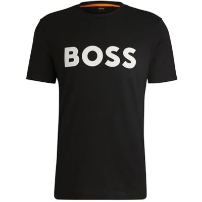 50481923 BOSS Thinking 1 t-shirt męski z bawełnianego dżerseju z gumowanym nadrukiem logo, czarny (Black1), XS 50481923 BOSS Thinking 1 t-shirt męski z bawełnianego dżerseju z gumowanym nadrukiem logo, czarny (Black1), XS