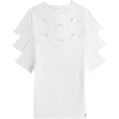 UM0UM03137 Tommy Hilfiger Męska koszulka z krótkim rękawem, 3-pak, ze stretchem, dekolt w serek, Biały (biały/biały), S UM0UM03137 Tommy Hilfiger Męska koszulka z krótkim rękawem, 3-pak, ze stretchem, dekolt w serek, Biały (biały/biały), S