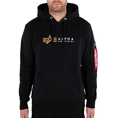 118331-03 Alpha Industries Label Hoody Bluza z kapturem dla mężczyzn Black 118331-03 Alpha Industries Label Hoody Bluza z kapturem dla mężczyzn Black