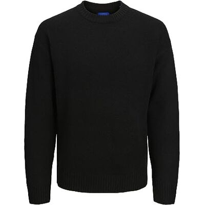12215468 JACK & JONES Męski sweter z dzianiny z okrągłym dekoltem, jednokolorowy sweter z dzianiny z okrągłym dekoltem, czarny, XS 12215468 JACK & JONES Męski sweter z dzianiny z okrągłym dekoltem, jednokolorowy sweter z dzianiny z okrągłym dekoltem, czarny, XS