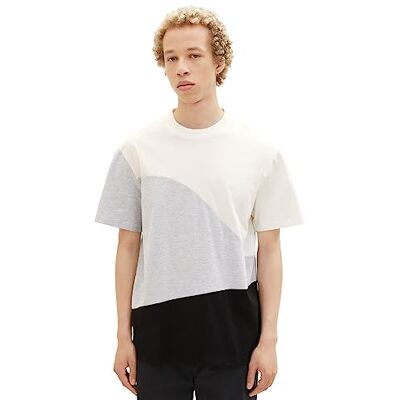 1037671 TOM TAILOR Denim Męska koszulka z luźnym krojem z wzorem Cutline, 12906-Wool White, L 1037671 TOM TAILOR Denim Męska koszulka z luźnym krojem z wzorem Cutline, 12906-Wool White, L