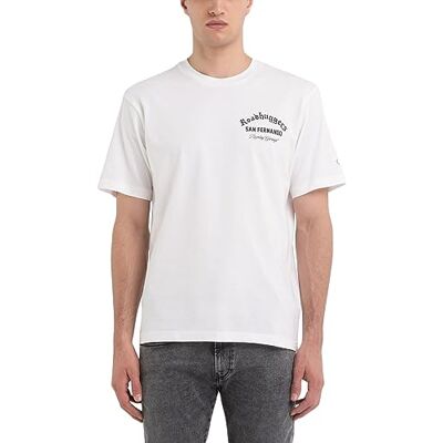 M6698 Replay Męski T-shirt z krótkim rękawem, okrągły dekolt, z nadrukiem z tyłu, Natural White 011, XS M6698 Replay Męski T-shirt z krótkim rękawem, okrągły dekolt, z nadrukiem z tyłu, Natural White 011, XS