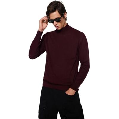 TMNAW21KZ1595 Trendyol Męski wąski krój podstawowy sweter z dzianiny z wysokim dekoltem, bordowy, M, Burgund, M TMNAW21KZ1595 Trendyol Męski wąski krój podstawowy sweter z dzianiny z wysokim dekoltem, bordowy, M, Burgund, M