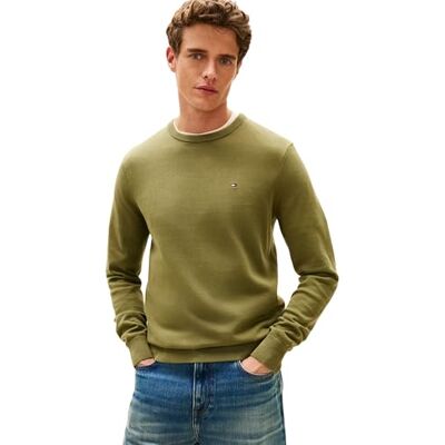 MW0MW39999 Tommy Hilfiger Męski Essential Ssnl Bawełniany Okrągły Dekolt Sweter Sweter, Zielony, XS MW0MW39999 Tommy Hilfiger Męski Essential Ssnl Bawełniany Okrągły Dekolt Sweter Sweter, Zielony, XS