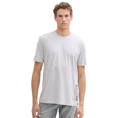 1044754 TOM TAILOR Denim Męski Basic Fit T-shirt z logo, 15398 – Light Stone Grey Melange, S 1044754 TOM TAILOR Denim Męski Basic Fit T-shirt z logo, 15398 – Light Stone Grey Melange, S