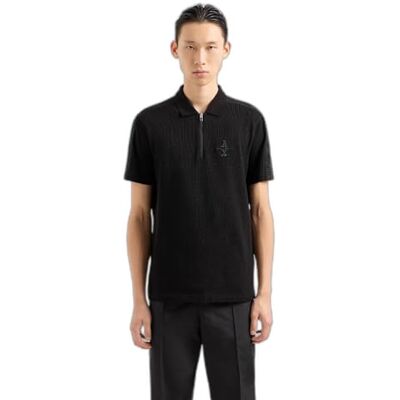 6DZFLCZJM5Z1200 Armani Exchange Męska koszulka polo Ax Stacked Logo Cotton Piquet Zip Up, czarny, S 6DZFLCZJM5Z1200 Armani Exchange Męska koszulka polo Ax Stacked Logo Cotton Piquet Zip Up, czarny, S