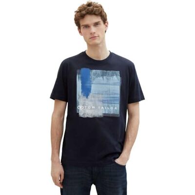 1040898 TOM TAILOR Męski Basic T-shirt z nadrukiem, 10668 Sky Captain Blue, M 1040898 TOM TAILOR Męski Basic T-shirt z nadrukiem, 10668 Sky Captain Blue, M