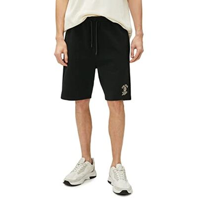 3SAM40065MK Koton Męskie szorty Varsity Drawstring Slim Fit Embroidered Pocket Detailed, czarny (999), S 3SAM40065MK Koton Męskie szorty Varsity Drawstring Slim Fit Embroidered Pocket Detailed, czarny (999), S