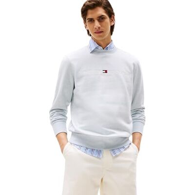 MW0MW11596 Tommy Hilfiger Bluza męska Tommy Logo bez kaptura, kolor niebiesko-biały, S MW0MW11596 Tommy Hilfiger Bluza męska Tommy Logo bez kaptura, kolor niebiesko-biały, S