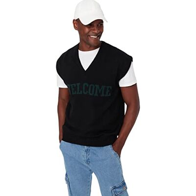TMNAW23SV00002 Trendyol Męska kamizelka oversize z dekoltem w serek, Czarny, XL TMNAW23SV00002 Trendyol Męska kamizelka oversize z dekoltem w serek, Czarny, XL