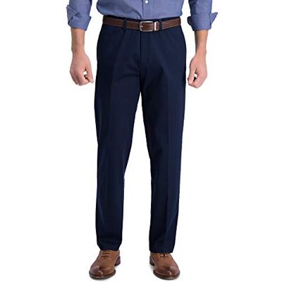 HC71000-401-32 x 34 Haggar Men's Iron Free Premium Khaki Straight Fit Flat Front Flex Waist Casual Pant Dark Navy 32 x 34 HC71000-401-32 x 34 Haggar Men's Iron Free Premium Khaki Straight Fit Flat Front Flex Waist Casual Pant Dark Navy 32 x 34