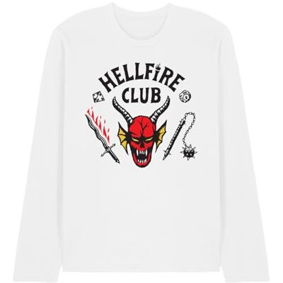 UKAL-65-NFLIX10025 Stranger Things Hellfire Club Unisex Długi rękaw T Shirt, biały, S UKAL-65-NFLIX10025 Stranger Things Hellfire Club Unisex Długi rękaw T Shirt, biały, S