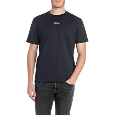 M3098 .000.2660 Replay Męski Basic T-shirt okrągły dekolt krótki rękaw, 067 Night Blue, XS M3098 .000.2660 Replay Męski Basic T-shirt okrągły dekolt krótki rękaw, 067 Night Blue, XS