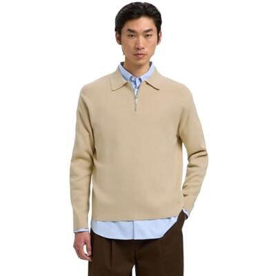 16099571-4873288 SELECTED MEN Slhteller Fn Relaxed Half Zip Polo Noos, owsianka, S 16099571-4873288 SELECTED MEN Slhteller Fn Relaxed Half Zip Polo Noos, owsianka, S