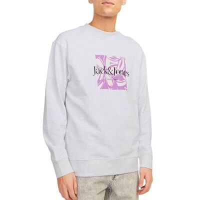 12253652 JACK & JONES JORLAFAYETTE Branding Sweat Crew, bia?y melan?, L 12253652 JACK & JONES JORLAFAYETTE Branding Sweat Crew, bia?y melan?, L